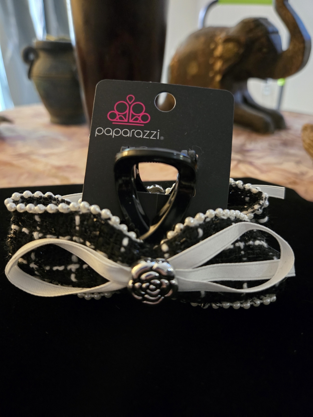 Paparazzi Black & White Bow Choker Necklace